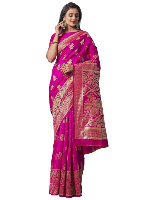 pink silk blend banarasi saree with blouse - 18370995 - Standard Image - 0
