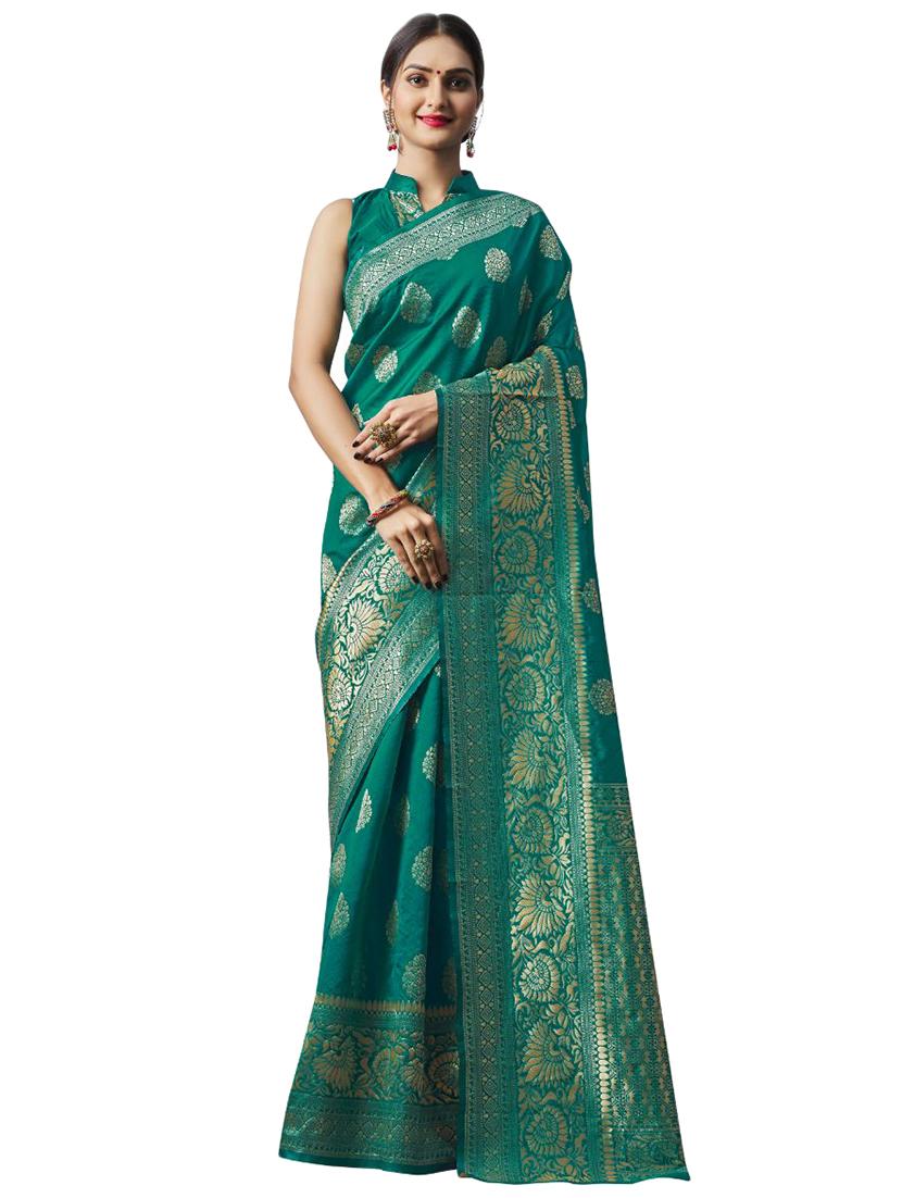 teal banarasi saree with blouse - 18371014 -  Zoom Image - 0