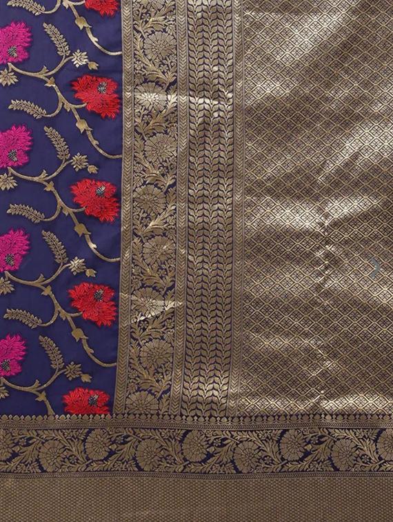 navy silk blend banarasi saree with blouse - 18371018 - Standard Image - 3