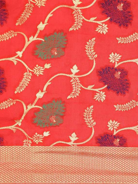 red silk blend banarasi saree - 18371021 -  Standard Image - 3