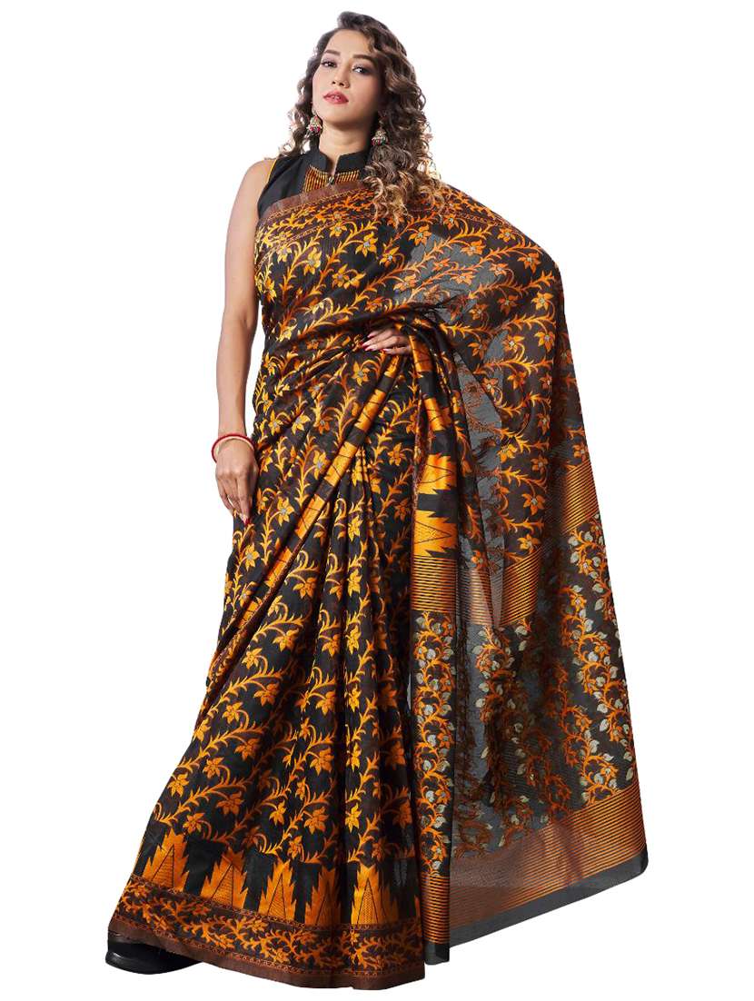 black cotton banarasi saree - 18371034 - Zoom Image - 0