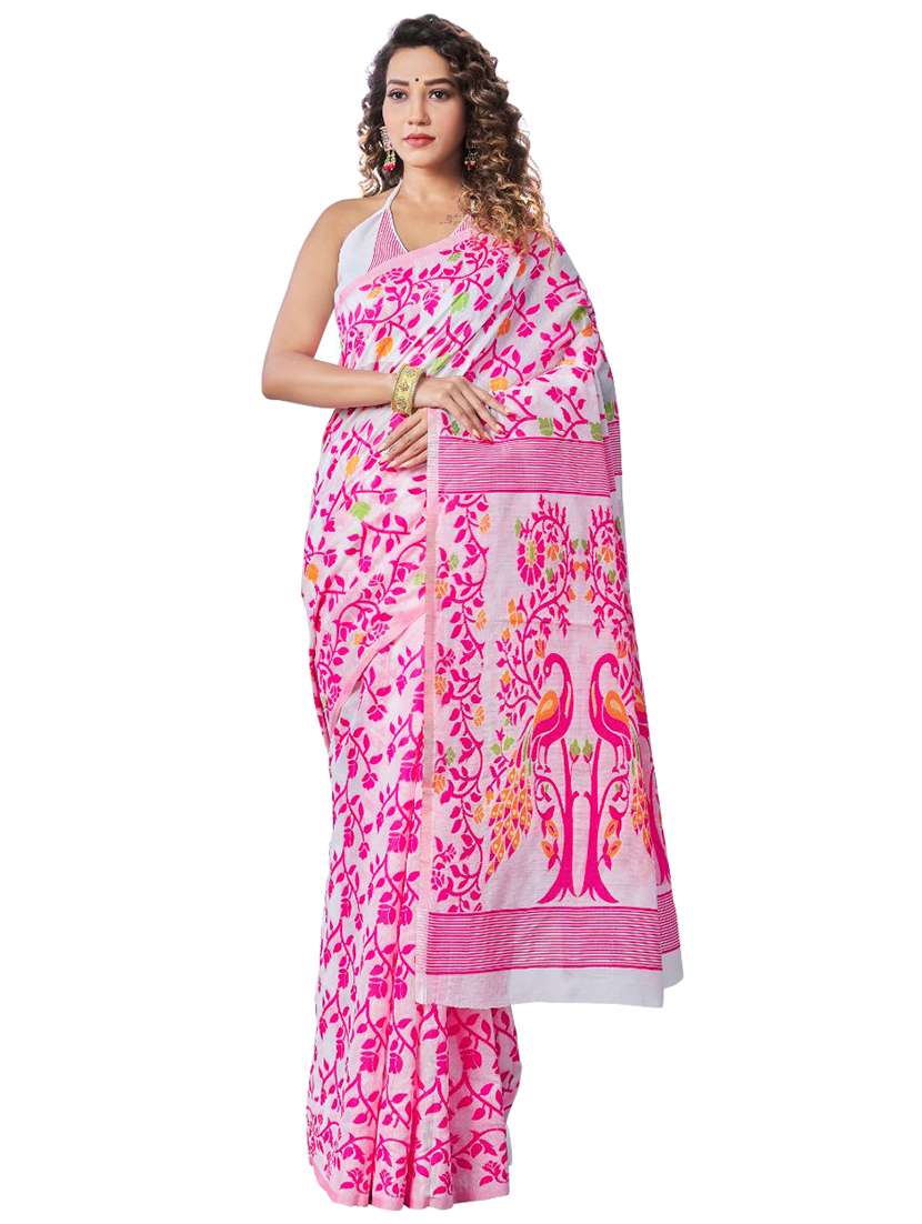 white printed saree - 18371048 - Zoom Image - 0