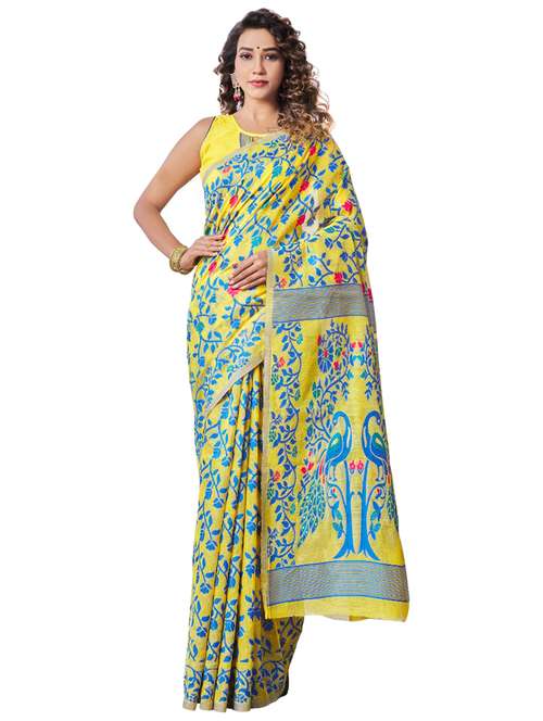 yellow printed saree with blouse - 18371049 - Standard Image - 0
