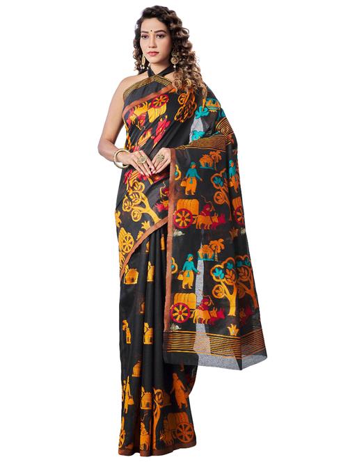 black printed saree with blouse - 18371051 -  Standard Image - 0