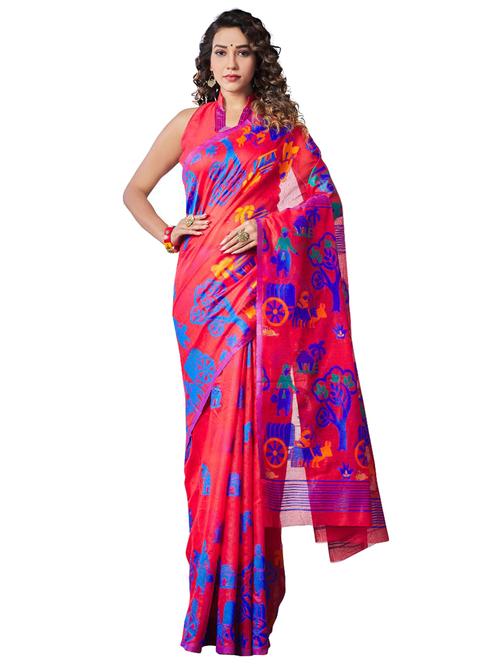 red printed saree with blouse - 18371052 -  Standard Image - 0