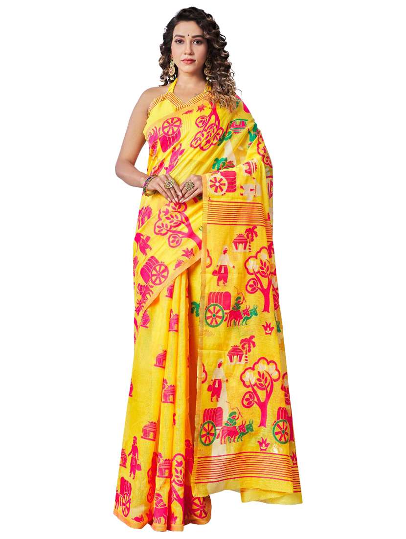 yellow printed saree - 18371054 -  Zoom Image - 0