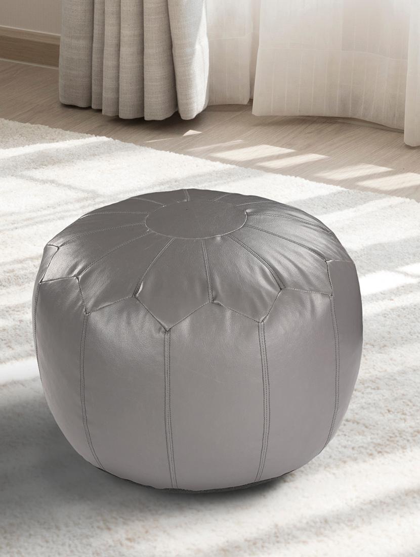 dr.soft grey moroccan faux leather stuffed pouf - handmade ottoman, 55x55x40 cms - 18371092 -  Zoom Image - 0