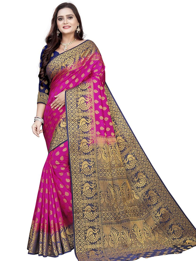 pink cotton silk kanjivaram saree with blouse - 18371105 - Zoom Image - 0