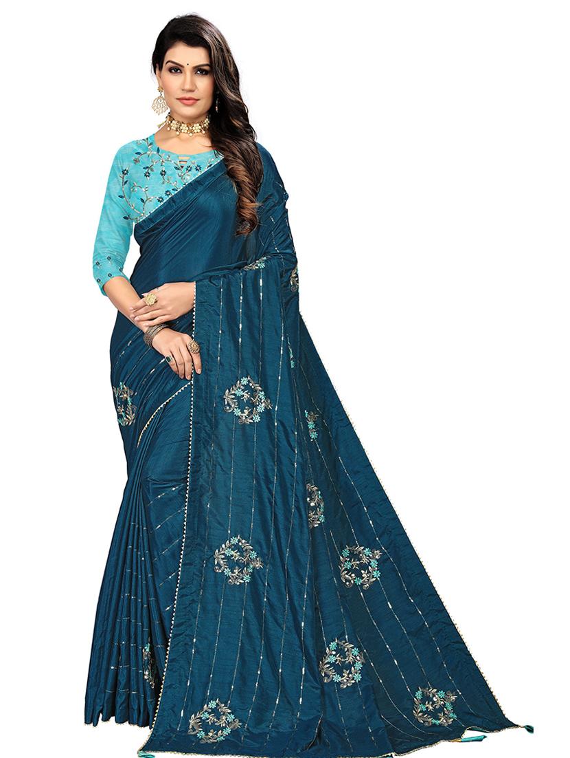 green embroidered saree - 18371119 - Zoom Image - 0