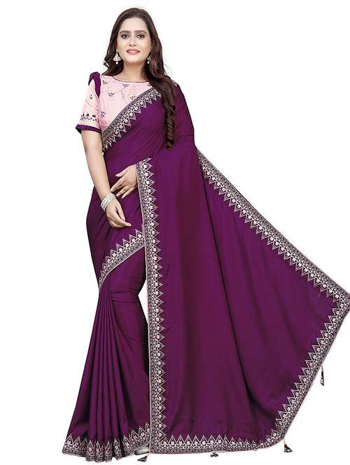 purple bordered saree with blouse - 18371126 - Standard Image - 0