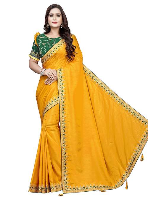 yellow bordered saree with blouse - 18371129 -  Standard Image - 0