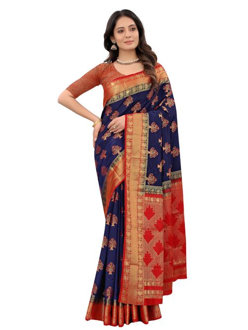 blue art silk kanjivaram saree with blouse - 18371136 -  Standard Image - 0