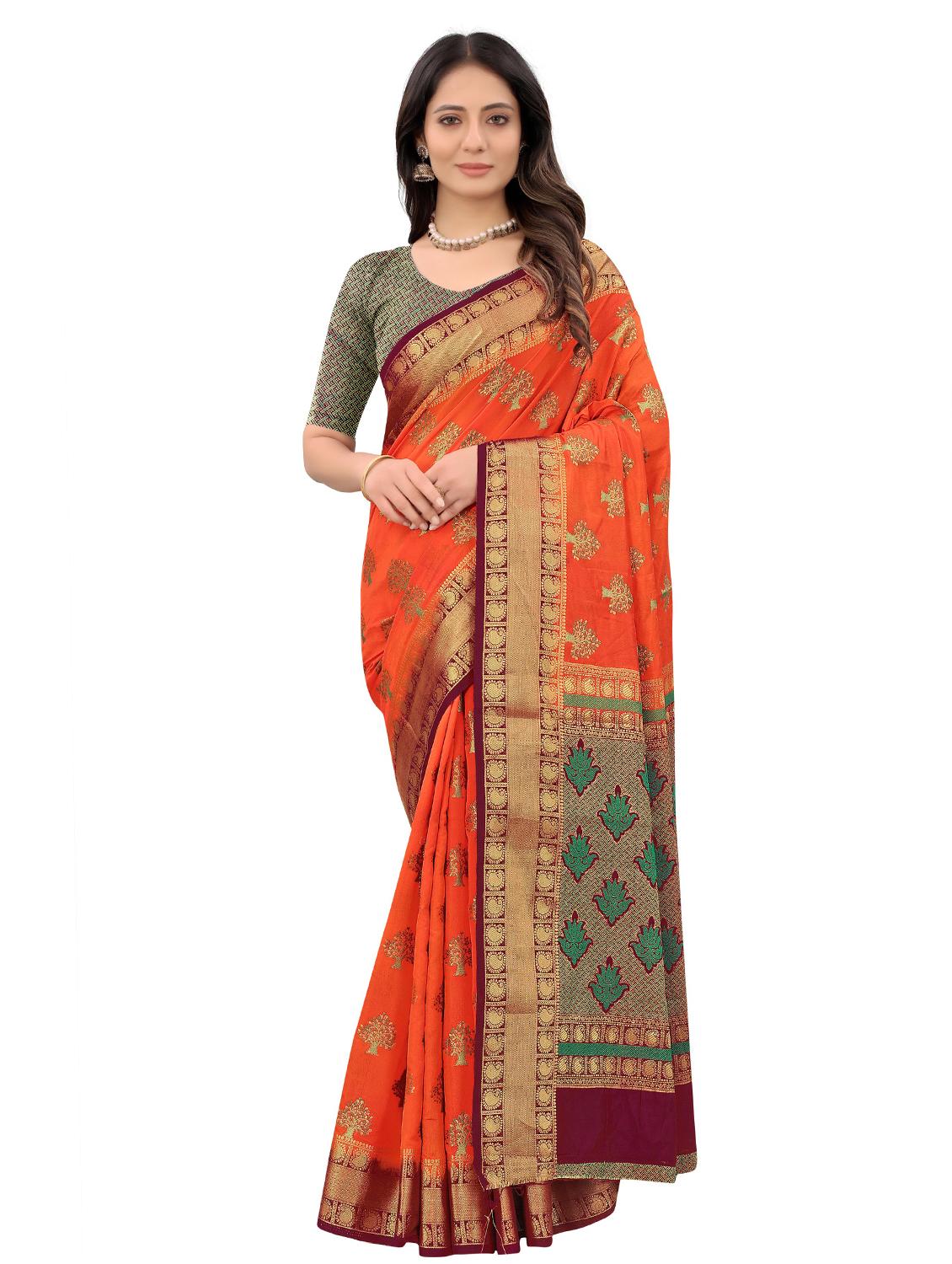 orange art silk kanjivaram saree with blouse - 18371137 - Zoom Image - 0