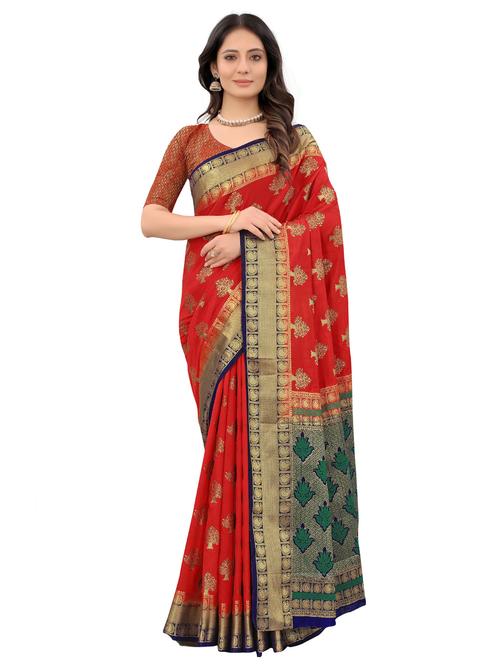 red art silk kanjivaram saree with blouse - 18371140 -  Standard Image - 0