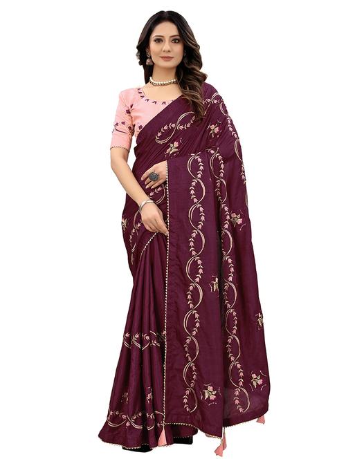 purple embroidered saree with blouse - 18371149 - Standard Image - 0