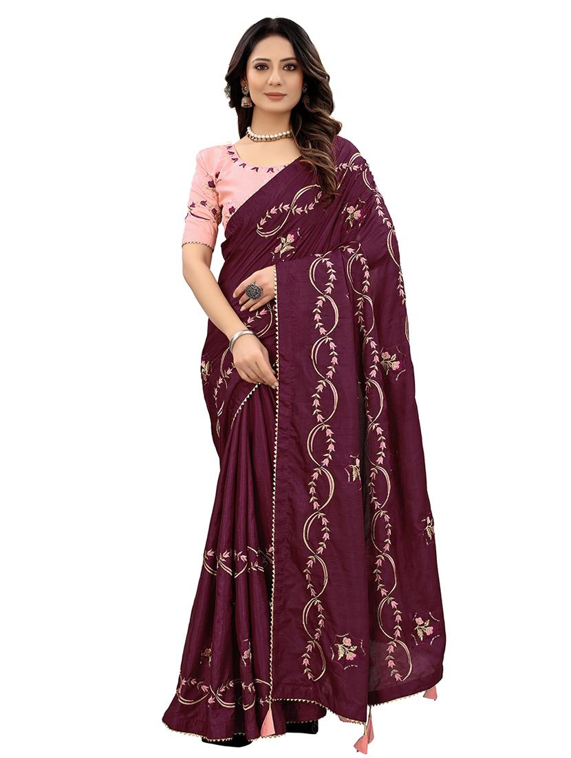 purple embroidered saree with blouse - 18371149 - Zoom Image - 0