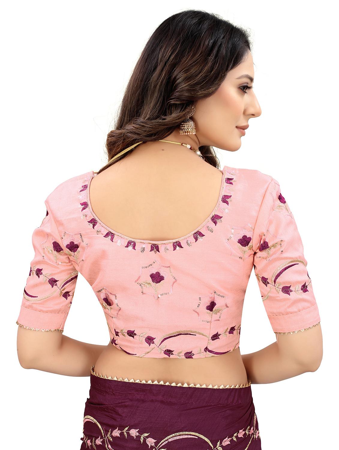 purple embroidered saree with blouse - 18371149 - Standard Image - 3