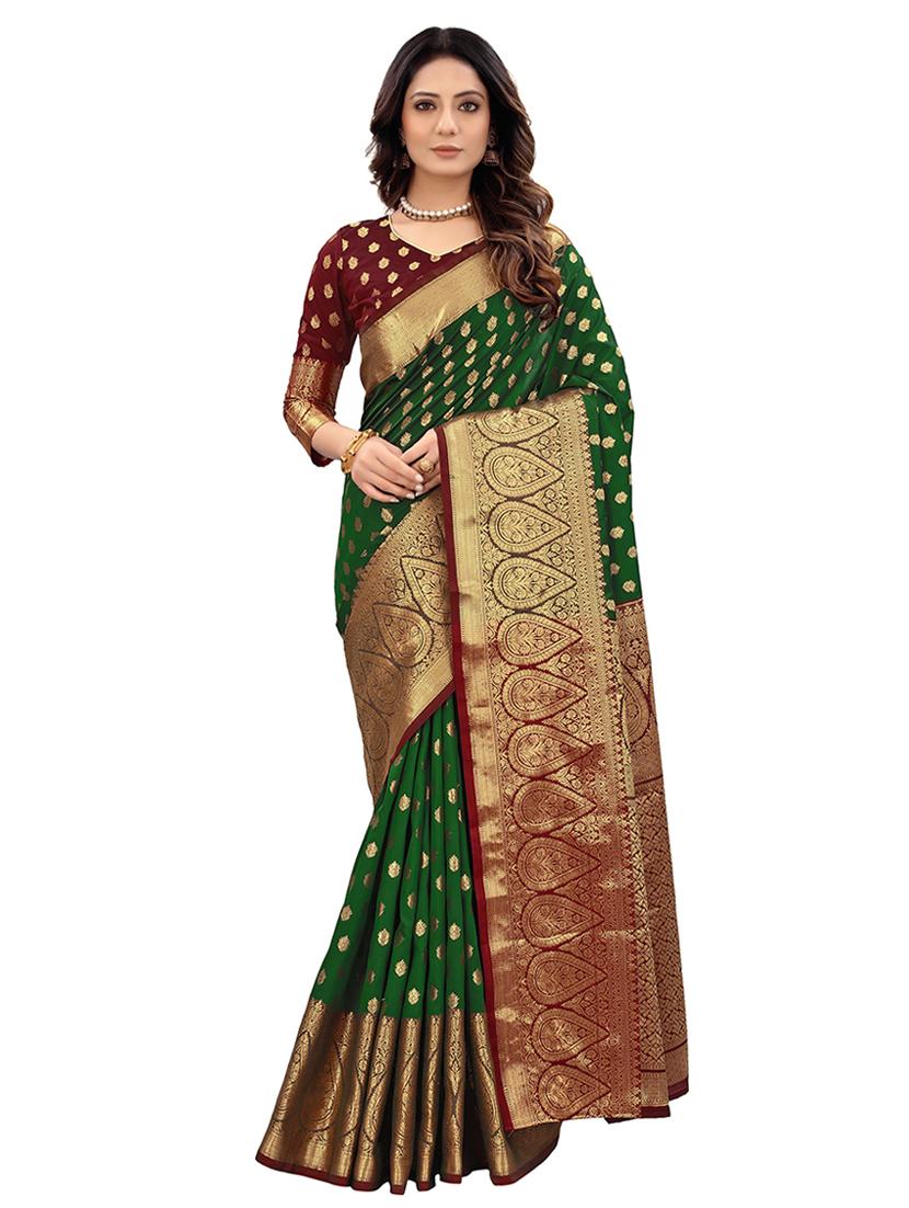 green art silk kanjivaram saree with blouse - 18371163 - Zoom Image - 0