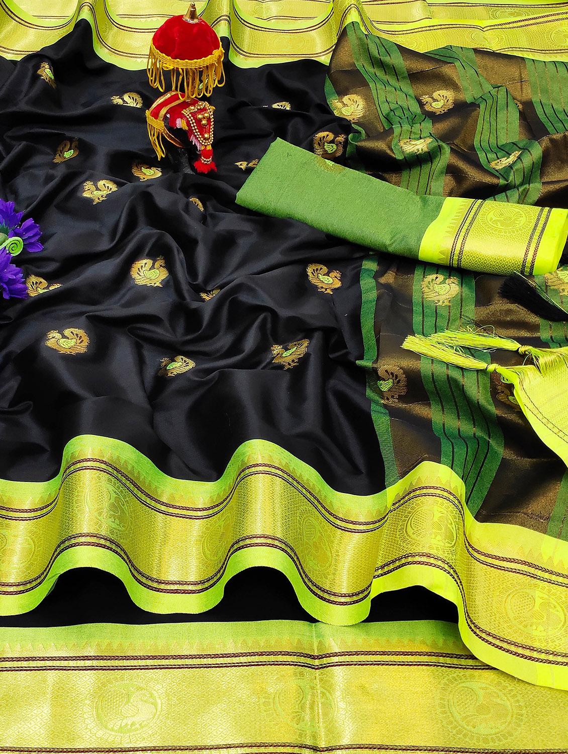 black cotton silk kanjivaram saree - 18371206 - Standard Image - 3