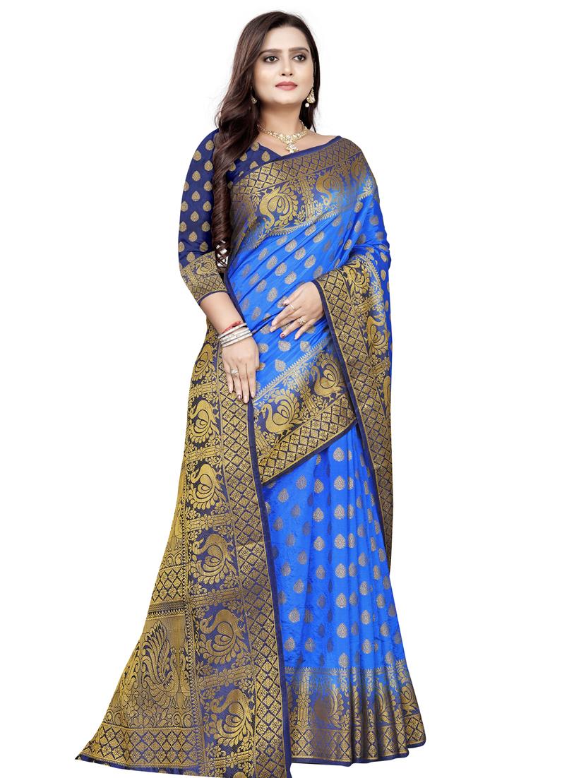 ethnic motifs kanjivaram saree with blouse - 18371214 - Zoom Image - 0