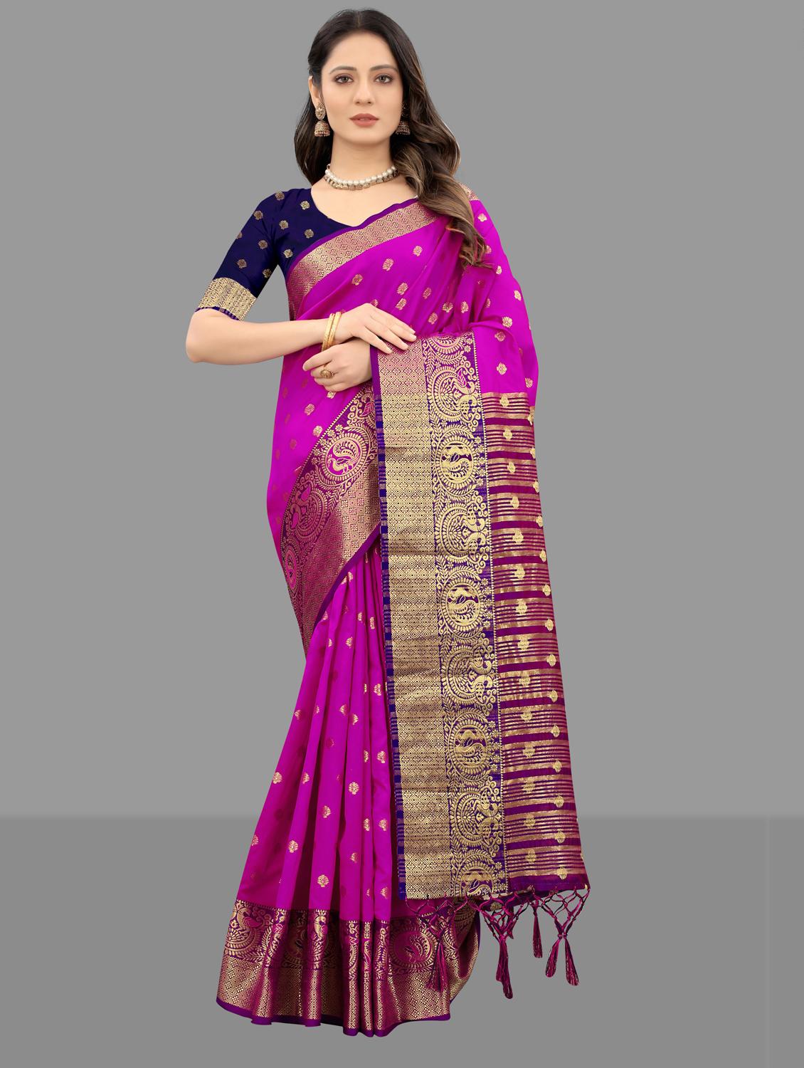 purple art silk kanjivaram saree with blouse - 18371244 - Zoom Image - 0