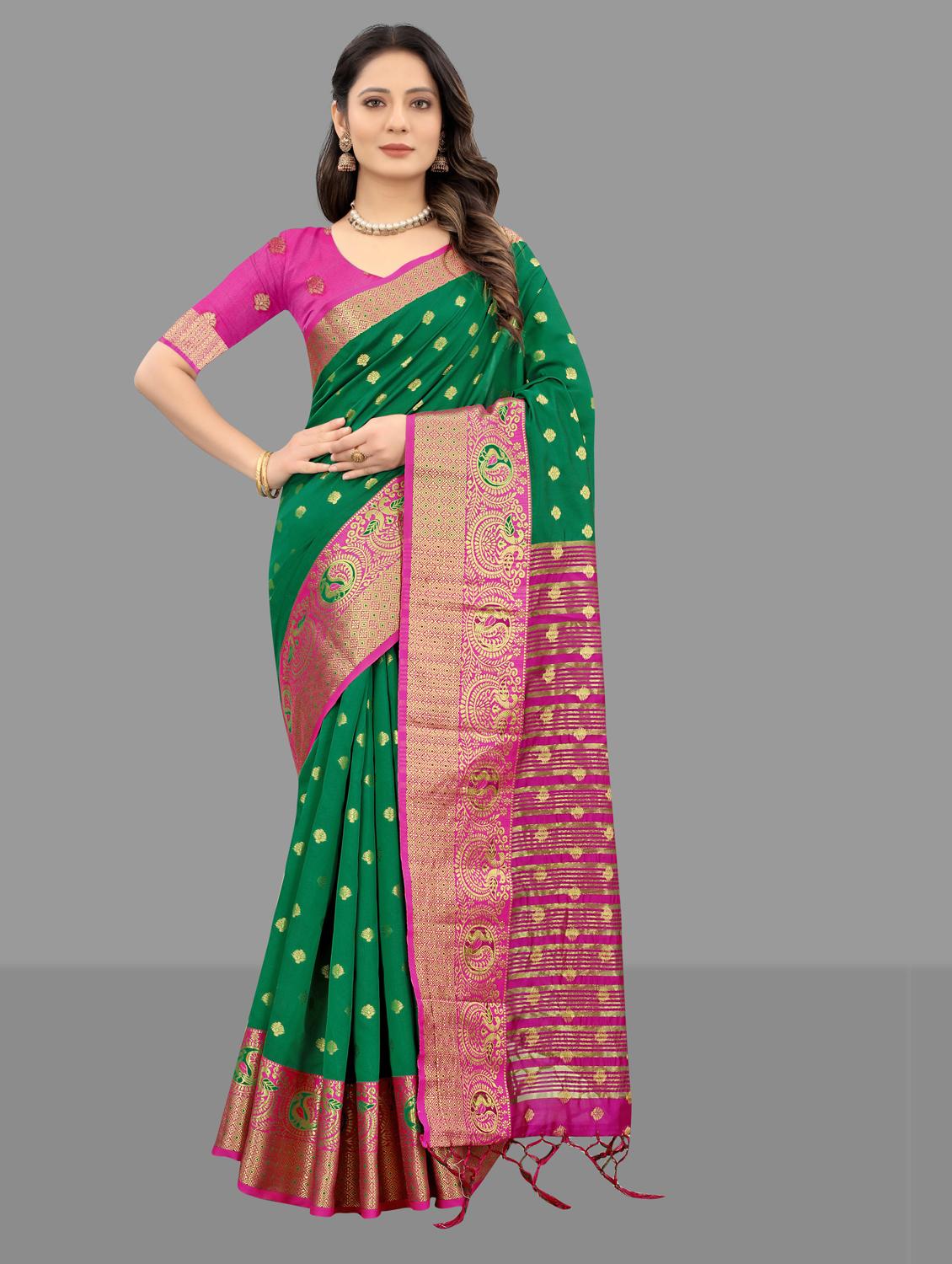 green art silk kanjivaram saree with blouse - 18371252 -  Zoom Image - 0