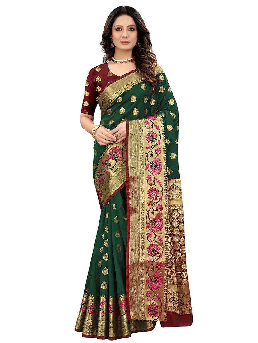 green art silk kanjivaram saree with blouse - 18371254 - Zoom Image - 0