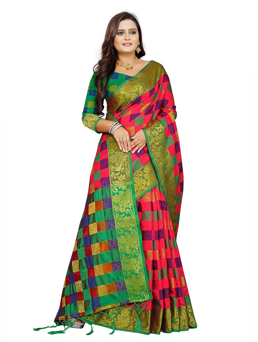 multi colored cotton silk kanjivaram saree with blouse - 18371287 - Zoom Image - 0