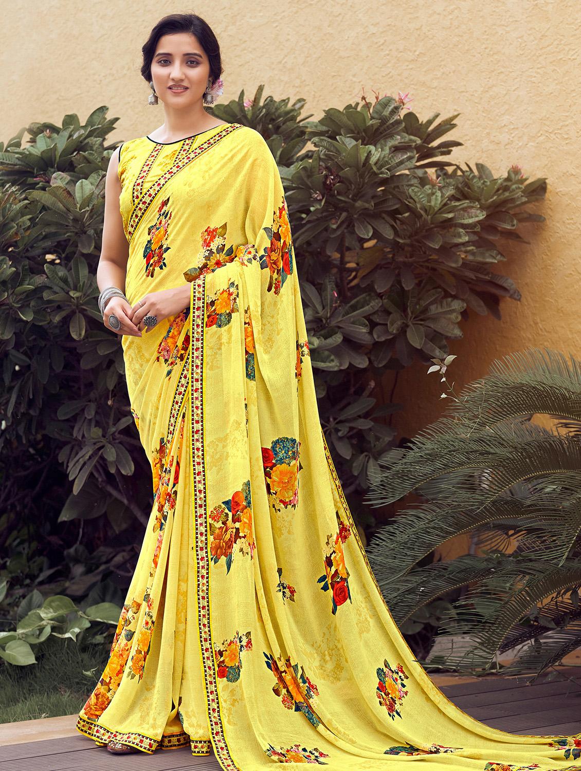 floral printed saree with blouse - 18371435 - Zoom Image - 0