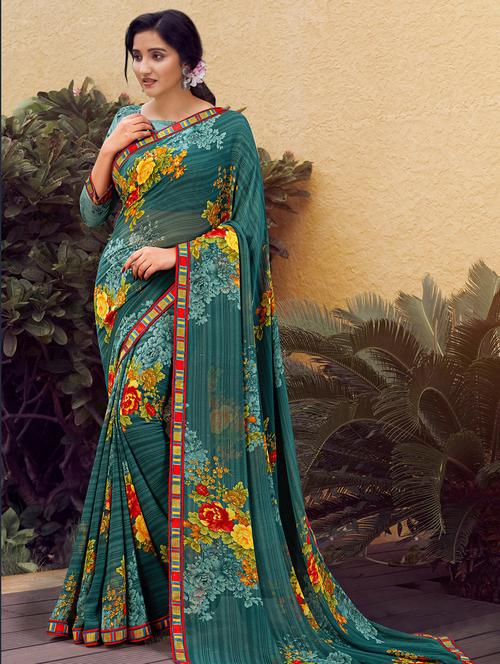 floral printed saree with blouse - 18371438 - Standard Image - 0