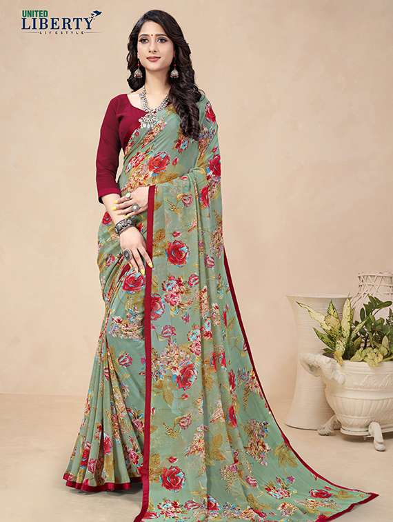 floral printed saree with blouse - 18371513 - Zoom Image - 0