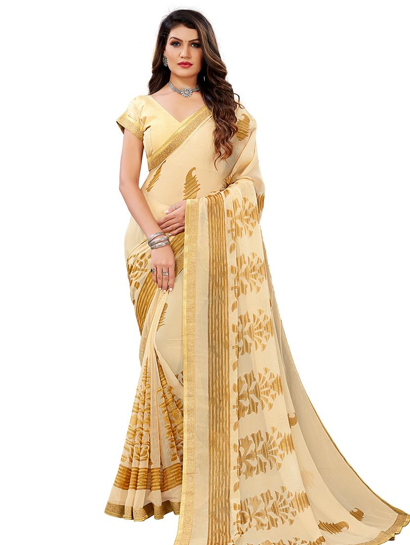 off white printed saree with blouse - 18371526 - Zoom Image - 0