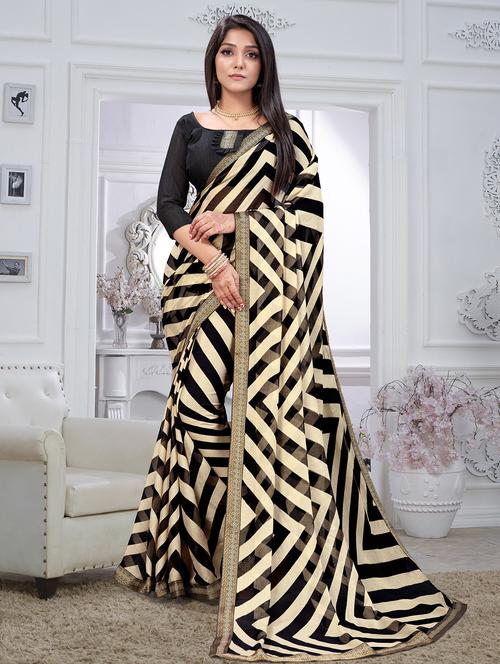striped printed saree with blouse - 18371530 - Standard Image - 0
