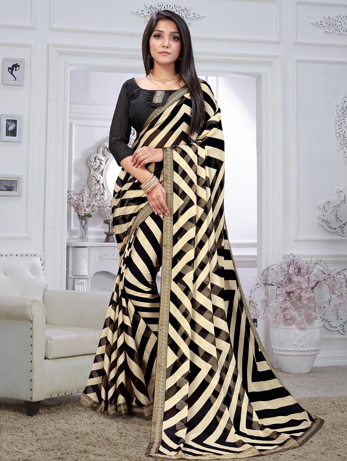 striped printed saree with blouse - 18371530 - Zoom Image - 0