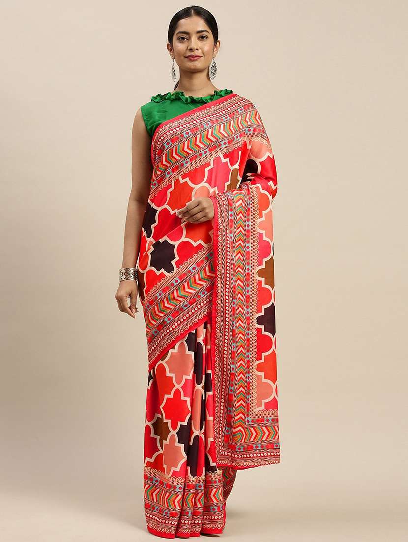 red art silk printed saree