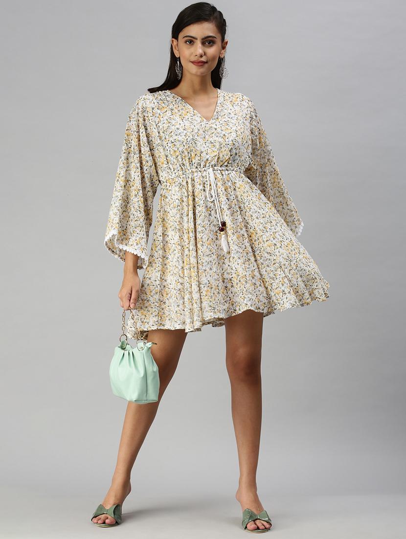 womens floral print bell sleeves fit & flare dress - 18372153 - Standard Image - 3