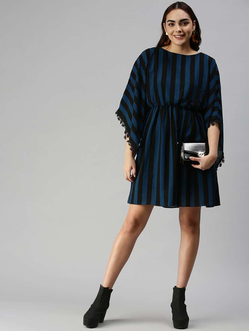 women striped batwing sleeves dress - 18372173 - Standard Image - 3
