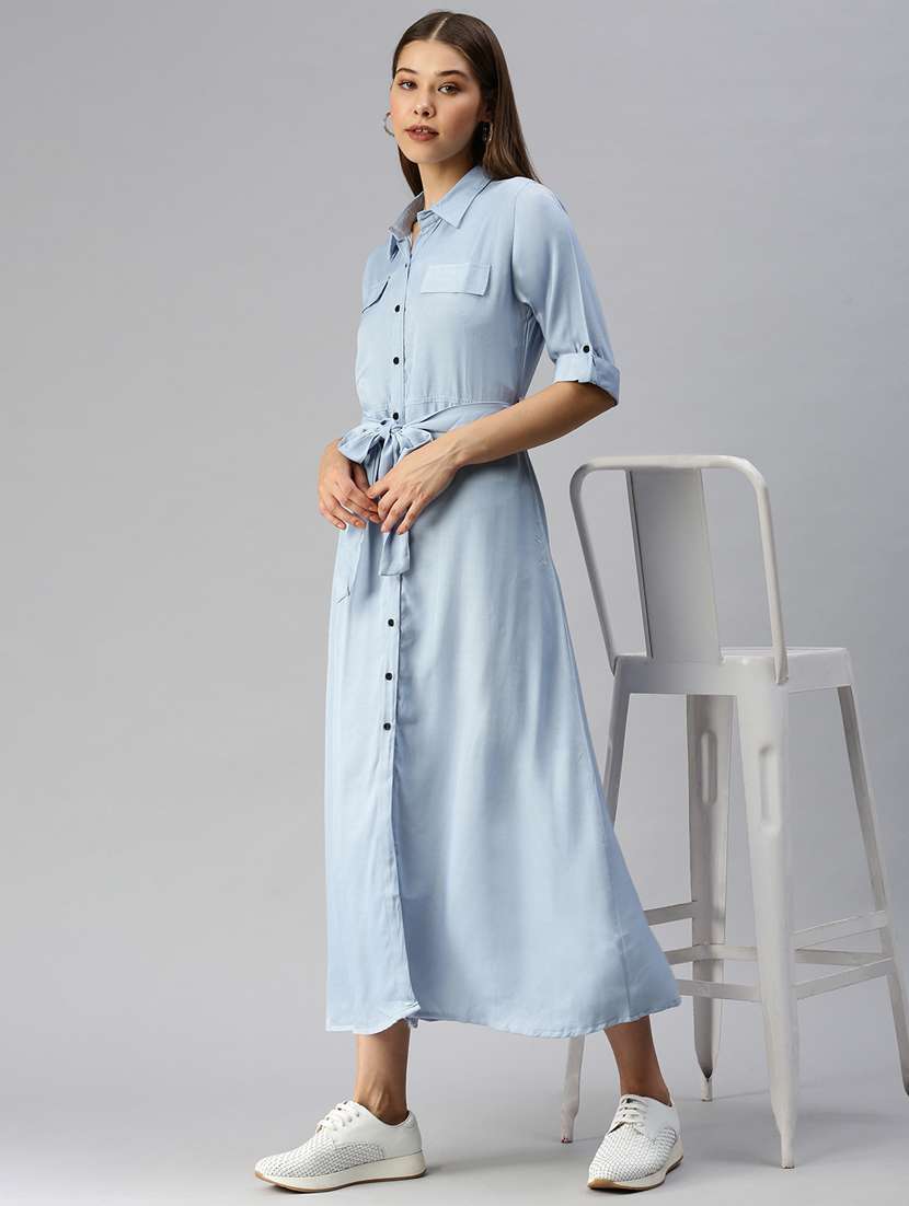 long sleeved solid shirt dress