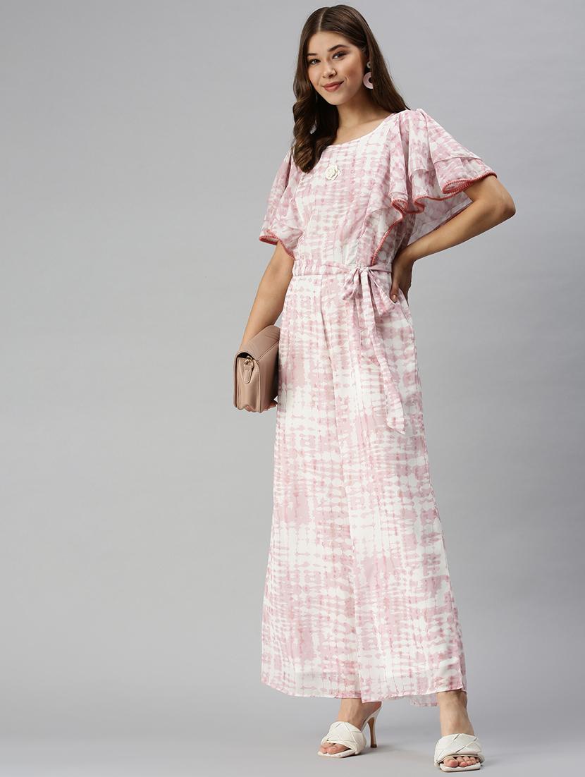 v-neck printed full leg jumpsuit - 18372222 - Zoom Image - 0