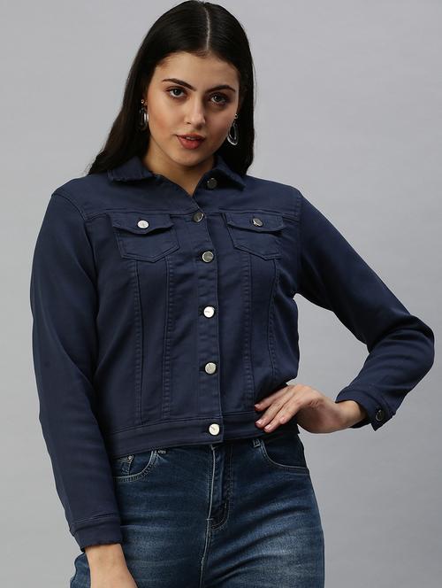 navy blue solid denim summer jacket - 18372259 -  Standard Image - 0