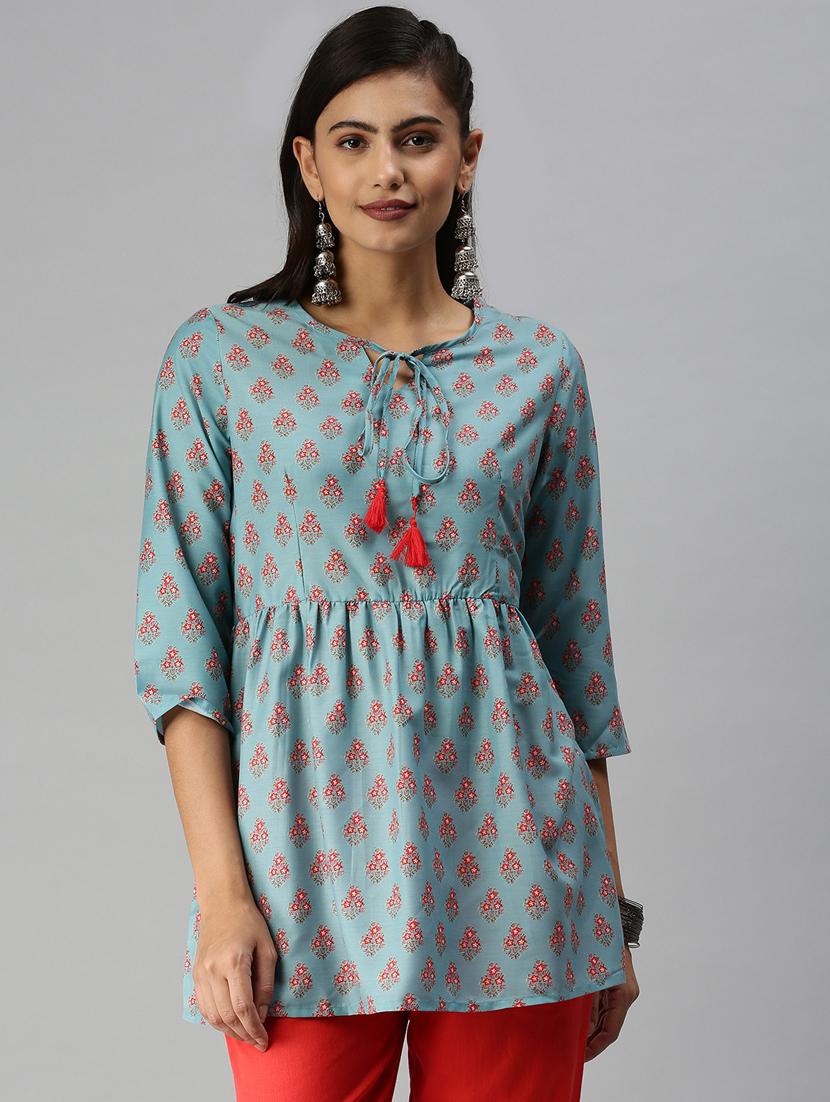 blue printed a-line kurti - 18372282 - Zoom Image - 0