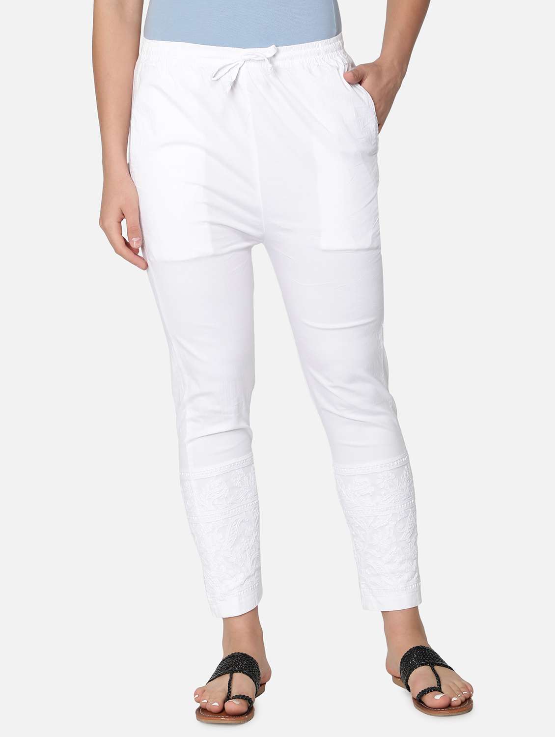 white solid straight pant