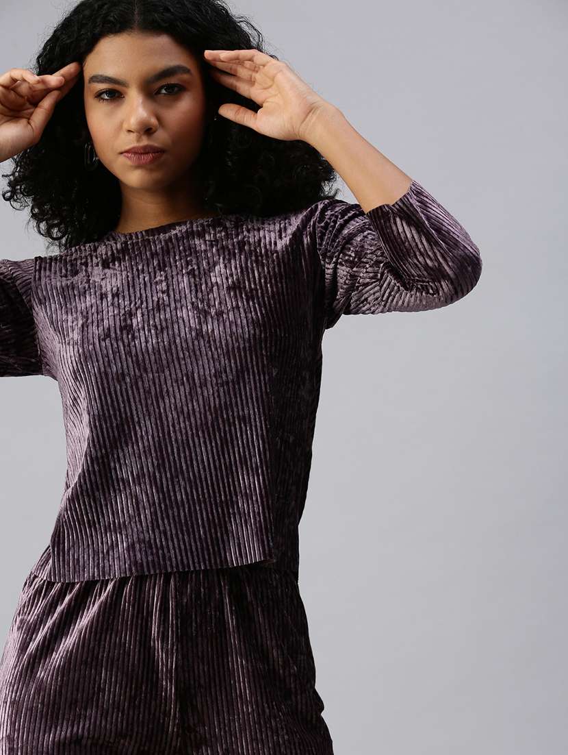 round neck solid top with palazzo set  - 18372832 -  Standard Image - 3