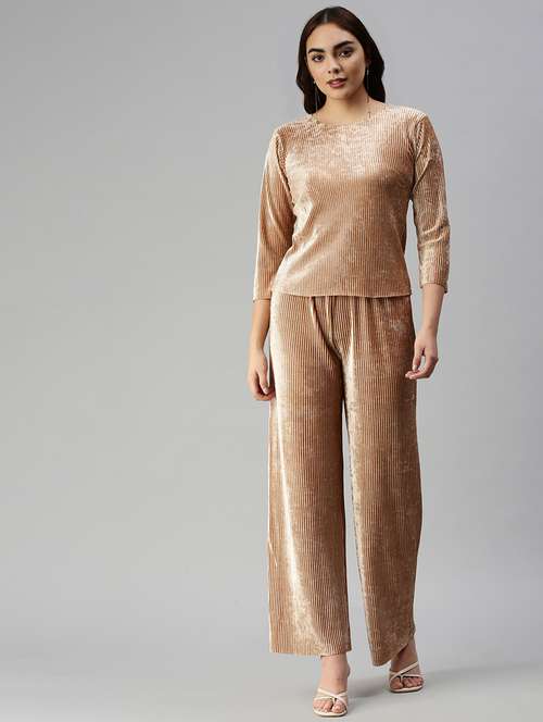 round neck solid top with palazzo set - 18372835 - Standard Image - 0