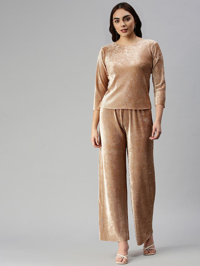round neck solid top with palazzo set - 18372835 - Zoom Image - 0