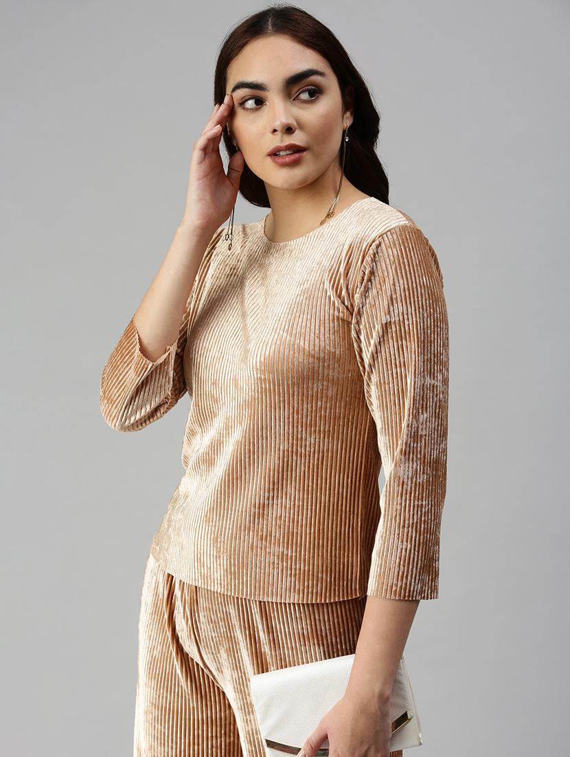 round neck solid top with palazzo set - 18372835 - Standard Image - 3