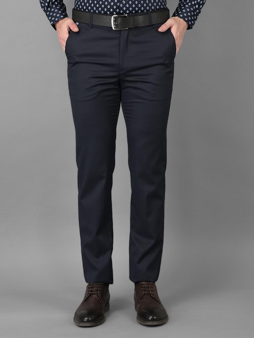 navy blue solid formal trouser - 18373017 - Zoom Image - 0