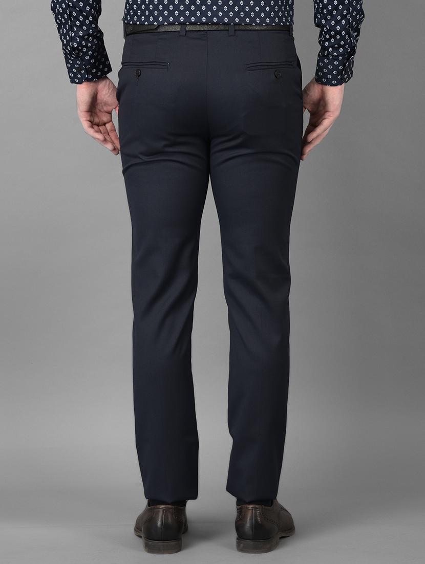 navy blue solid formal trouser - 18373017 - Standard Image - 3