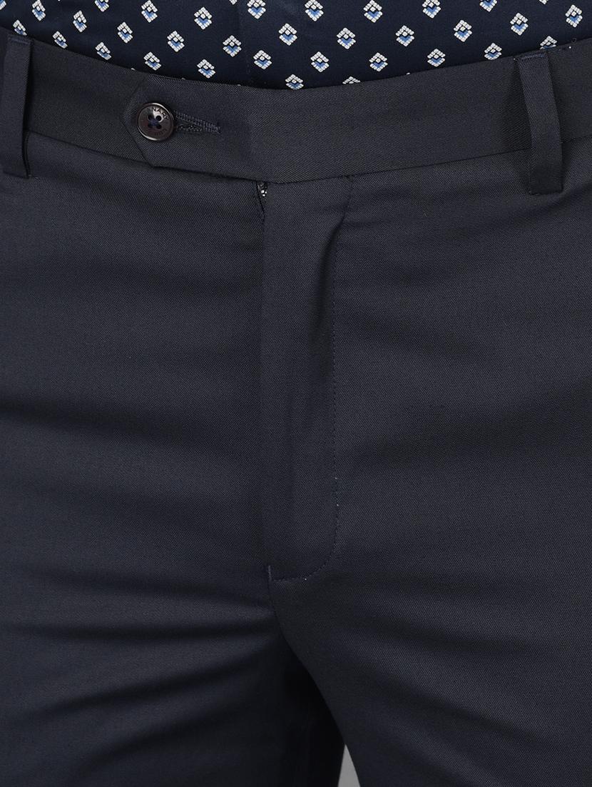 navy blue solid formal trouser - 18373017 - Standard Image - 5