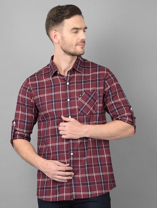 maroon checkered casual shirt - 18373021 -  Standard Image - 0